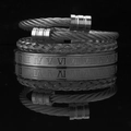 Set of four gunmetal vintage titanium steel bracelets with roman numerals and twisted cable - Black Round Head Set