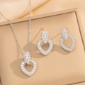 Silver heart necklace and earrings set with shimmering cubic zirconia in gift box - Silver Heart Set (8895)