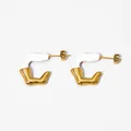 Minimalist gold-plated irregular U-shaped hoop earrings with white enamel finish - White (KDE1692)