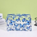 Transparent waterproof PVC cosmetic bag with blue butterfly print and zipper closure - 18x9x9cm / Blue Butterfly