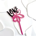 Dettaglio decorativo topper per torta LOVE in acrilico rosa e nero per San Valentino - Rosa Rosso e Nero - Fiore Love