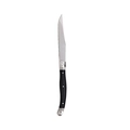 Stainless steel steak knife with minimalist black ABS plastic handle on white background - Single Dinner Knife / Black