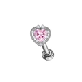 Macro shot of pink heart-shaped zircon tragus stud with a flat back screw detail - Silver Pink Heart Crown Cluster