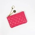 Rose red quilted leather coin purse with diamond pattern and gold chain link zipper - Rose Red