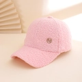 Pink sherpa baseball cap with gold metal M logo detail for women in winter season - M (56-58cm) / Pink with M Logo