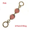 Pink enamel strawberry bag extender chain with golden carabiner hooks for handbags - Round Spring Clasp/0.75-inch D-Ring / Light Gold/Pink