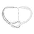 Silver bead and white pearl layered necklace with adjustable lobster clasp - Baroque Pearl / Silver
