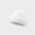 Thick white faux fur knit hat for winter with a soft fluffy texture and minimalist design - Plain Style / White