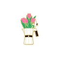 Cute enamel pin featuring a white mocha pot with pink tulips on a gold metal base - Tulip Moka Pot (CZ2464-3)