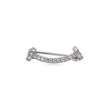 Silver smile-shaped alloy brooch featuring pavé set round zircon stones on white background - Smile Curve Silver (QT0033)