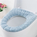 Light blue thickened knitted toilet seat cover with textured pumpkin pattern comfort - Nordic Blue