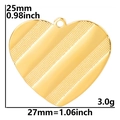 Detail view of 18k gold plated heart pendant with striped texture and dimensions - Pendant / Gold