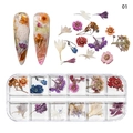 Kit fleurs séchées nail art 01 avec boîte 12 compartiments et fleurs naturelles - Série Mixte Violette (NDF-21-01)