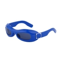 Blue oval Y2K sunglasses with dark lenses and silver metal detail on quilted temples - Shiny Royal Blue Silver Full Grey