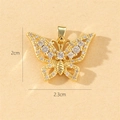 Macro shot of gold butterfly pendant with crystals showing 2cm by 2.3cm dimensions - Style C-White Zirconia (2x2.3cm)