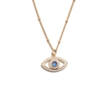 Detailansicht der vergoldeten Halskette mit Auge-Anhänger, Zirkon und blauem Stein - Runder Zirkonia Blaues Zentrum Auge