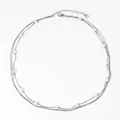 Collana a doppio strato con catena a serpente argentata, perle bianche e chiusura - Collana di Perle a Tre Strati Argento (D1274)