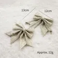 Set of two gold glitter Christmas bow ornaments, 13cm and 12cm, weighing about 12g - 12cm Champagne Gold (2pcs)