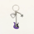 Purple electric guitar metal keychain with star charm and heart-shaped hook - Purple Star Style Guitar