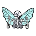 Gothic punk enamel pin featuring a white skull with mint green butterfly wings - Butterfly Wing Skull (XZ6856)