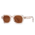 Retro zonnebril met transparant roze montuur, bruine glazen en gouden metalen klinknagel - Champagne Transparant Frame Thee Lenzen