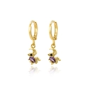 Golden rabbit earrings featuring sparkling purple zircon stones and minimalist design - Purple Rabbit (Style 14)