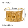 Bracelet manchette luxe en acier inoxydable plaqué or 18k avec pierre ambre - Style Tissé en Pierre Ambre (NB-B6121)