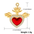 Detail view of a 2.1cm red heart wing pendant with gold plating and white zircons - A0029 Flame Corona Heart