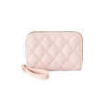 Pink quilted diamond stitch accordion card holder with wrist strap and gold zipper - Pink