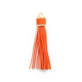 Leather tassel keychain with orange and pink fringe and gold metal cap variant - Basic Ring Style / Orange