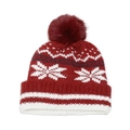 Berretto invernale in maglia rossa con motivi a fiocchi di neve e pompon in ecopelliccia - M (56-58cm) / Rosso