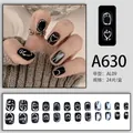 Schwarze French Press-on Nails mit Herz- und Smiley-Design im 24-teiligen Set - Schwarz Weiß Herz Smiley Gesicht Süß Cool Stil (A630)