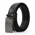 Cinturon de hombre de cuero negro con hebilla automatica para negocios y ocio. - Estilo 18