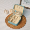 Sky blue portable jewelry box with zipper and mirror for rings and necklaces - Double Layer with Mirror-Sky Blue