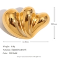 3D heart shell textured 18K gold plated stainless steel brooch with size dimensions - Waterdrop Splicing Heart (BR15008) / Gold