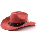 Chapeau de cowboy rouge foncé avec bande en cuir cloutée et emblème de tête de taureau - M (56-58cm) / Rouge Brique