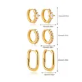 Detailed size measurement chart of 18K gold-plated cubic zirconia earrings set showing dimensions - U-Shaped Zircon 3 Pairs Set