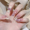 Lavender gradient press-on nails with purple bow, heart, pearls and glitter accents - Lavender Ombre Butterfly (N505)