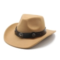 Chapeau de cowboy en feutre kaki avec bande en cuir noir et clous étoilés vintage - M (56-58cm) / Chameau
