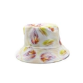 Close-up of multicolor floral bucket hat with tidy reinforced stitching on brim - White Abstract Smudge Floral (04)