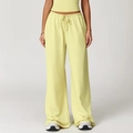 Pantalón de descanso para mujer en amarillo crema con pernera ancha y cordón elástico - S / Amarillo claro