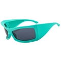 Futuristic sports sunglasses in mint green with wide frames and dark grey lenses - Cyan