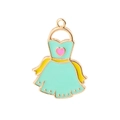 Detail of mint green dress pendant with pink heart for DIY jewelry making - 10Pcs Green Heart Dress Enamel Alloy Charms