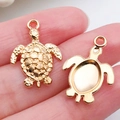 Golden sea turtle alloy charms for DIY jewelry making featuring textured shell design - Sea Turtle Pendant 16x22.5mm