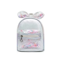 Silver mini backpack for girls with sequined bow and transparent PVC glitter pocket - White