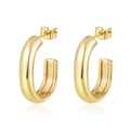 Macro shot of 18K gold-plated geometric chunky C-hoop earrings with high-polish metal finish - U-Shape 6MM*25MM / Gold