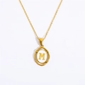 Gold plated oval pendant necklace featuring a white inlay with capital letter M engraving - Letter M / Gold