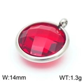 Macro shot of 14mm red birthstone pendant with silver metal frame and weight specs - Silver Round Red Gem Style (KLJ8240-Z)