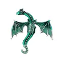 Green enamel dragon brooch with silver metal trim and realistic scale texture - Antique Silver Green