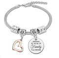 Silver snake chain bracelet with rose gold heart and Friends Are The Family You Choose charm - Rose Gold Heart-2 (Friends Family)
